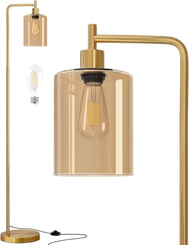 Oneach 66.5 Floor Lamps for Living Room with Glass lampshade, Modern Gold Floor Lamp with Bulb, Industrial Standing lamp for beroom, Tall Pole Lamps Office Bulb Included