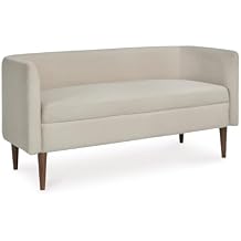 Signature Design By Ashley Wainner Casual Contemporary Accent Bench, Curved Backrest, Brown Tapered Legs, Fabric, 52.13" W x 21.25" D x 24.5" H, Beige