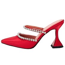 VETASTE Women's Pointed Toe Strappy Heels Crystal Satin Heeled Mules Wedding Party Shoes