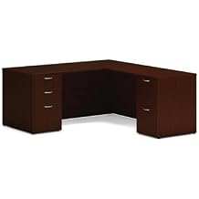 HON MOD L-Desk with Dual Pedestals, Home Office L Shape Executive Desk with Drawers, 66" W x 72" D, Mahogany