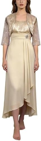 Mother of The Bride Dress 1/2 Sleeves Two Pieces Sequined Maxi Formal Gown for Special Occasion Dress with Women