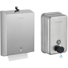 Commercial Soap & Paper Towel Dispenser Set - Wall-Mounted, Stainless Steel, Large Capacity for High-Traffic Areas, Anti-Leak Soap Pump, Lockable Towel Holder for Kitchens, Offices, and Bathrooms