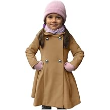 Kids Boys Girls Classic Wool Windproof Coat Winter Double Breasted Blends Trench Coat Outwear Coat (Khaki, 3-4 Years)