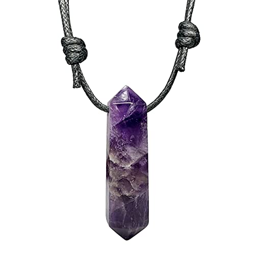 Amethyst Point Necklace Natural Quartz Crystal Pendant for Men and Women Unisex Adult Cord Choker - Spiritual Meditation stone Gift
