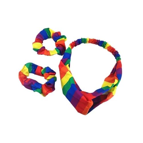 Rainbow Hair Scrunchies Striped Rainbows Ponytail Holder Pride Rainbow Hair Ring Tie JHP20 Set-A