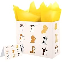 Linelglobal Dog Gift Bag with Wrapping Paper for Women Men 12.6"