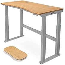 UPLIFT DESK Bamboo Curve (60 x 30 inch) Electric Standing Desk V2-Commercial (Gray) 4-Leg Adjustable Stand Up Desk, Advanced Keypad, Wire Grommets, Wire Management Tray, Bamboo Rocker-X Board