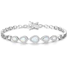 FANCIME Birthstone Teardrop Tennis Bracelet for Women Sterling Silver 5x7mm main Gemstone Bracelet Fine Jewelry Birthday Gifts for Women Mom Wife Her 7.2"