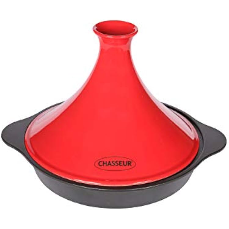 Chasseur Enameled Cast Iron Tagine with Ceramic Lid 3.7 Quarts Handmade Moroccan Tagine Pot for Slow Cooking Crack-Resistant Design, Moisture-Retaining Steam Circulation & Oven-to-Table Elegance