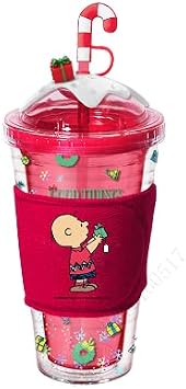 MINISO Snoopy Lisanslı Yılbaşı Koleksiyonu Çift Cidarlı Tutacaklı Plastik Şişe (480ml) - Kırmızı