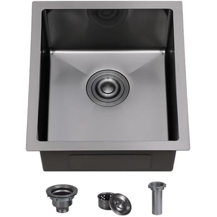 VCCUCINE Gunmetal Black Undermount Bar Sink, 15x17 Inch RV Small Single Bowl Kitchen Sink, Outdoor Stainless Steel Wet Bar Prep Sink with Drain