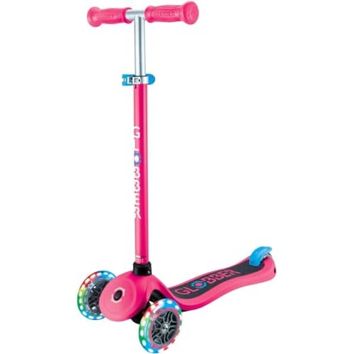 GLOBBER Primo Lights Childrens Scooter, 12080 mm, ABEC 9, 3 Wheels, Height Adjustable, LED Light Wheels, Fuchsia Pink