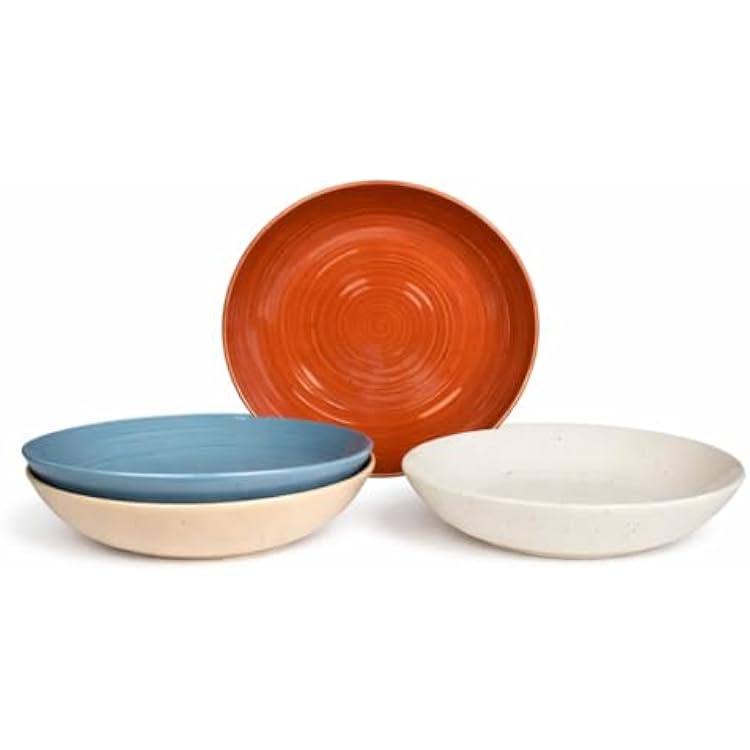 Sango Siterra Painters Palette Stoneware Pasta Bowls Set of 4 Pasta & Serving Bowls, Earthy Reactive Glaze, Multi Assorted Colors, Microwave & Dishwasher Safe, for Everyday Dining & Entertainment