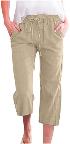 LRMQS Capri Pants for Women Casual Summer 2026 Drawstring Capris Linen Pants Pockets Beach Straight Wide Leg Cropped Trousers