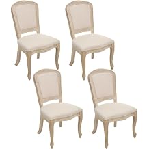 Kmax French Dining Chairs Set of 4, Farbric Upholstered Dining Chairs with Elegant Curved Legs High Back Armless Kitchen Chairs Side Chairs for Dining Room Restaurant - Linen, Beige/Natural Legs