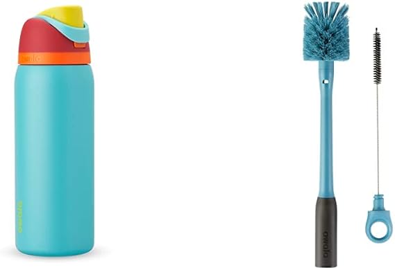 Owala FreeSip Insulated Stainless Steel Water Bottle with Straw for Sports and Travel, BPA-Free, 32-oz, Summer Sweetness & 2-in-1 Water Bottle and Straw Cleaning Brush, Smokey Blue