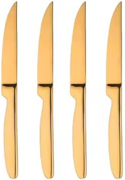 Set of 6 Stainless Steel Paring Knives, Corrosion Resistant, Sharp Blade, Stainless Steel Handle, Kitchen Table Knife, Gold Color
