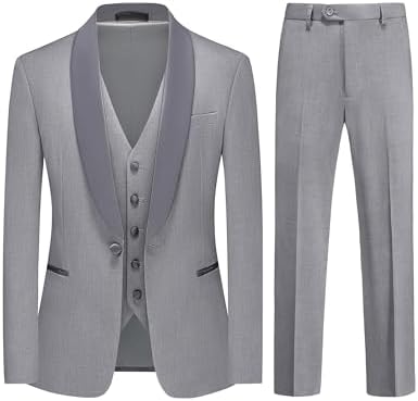 Men's Suit Slim Fit 3 Piece Tuxedo Shawl Collar Blazer Jacket Vest Pants Suit Set for Casual Wedding Prom Formal Wear
