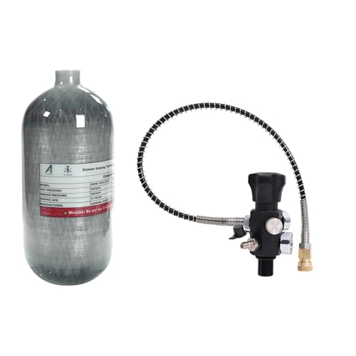 TUXING 2.5L Carbon Fiber Paintball HPA Air Tank,4500psi PCP Air System Dual Gauge Valve 24-inches High Pressure Hose with Double Quick Diconnect