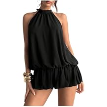 Floerns Women's Y2k Summer Halter Dress Tie Open Back Sleeveless Ruffle Hem Bubble Going Out Mini Dresses