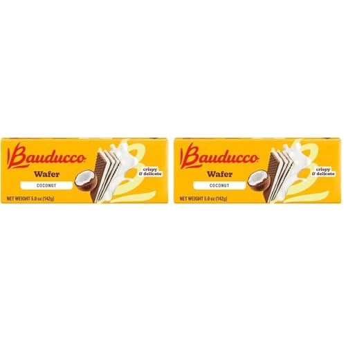 Bauducco Wafer Cookies, Coconut, 5.0 oz Pack of 2 - Crispy Triple-Layered Wafers with Rich Coconut Cream Filling - Indulgent Sweet Dessert - No Artificial Flavors - Italian-style snack.
