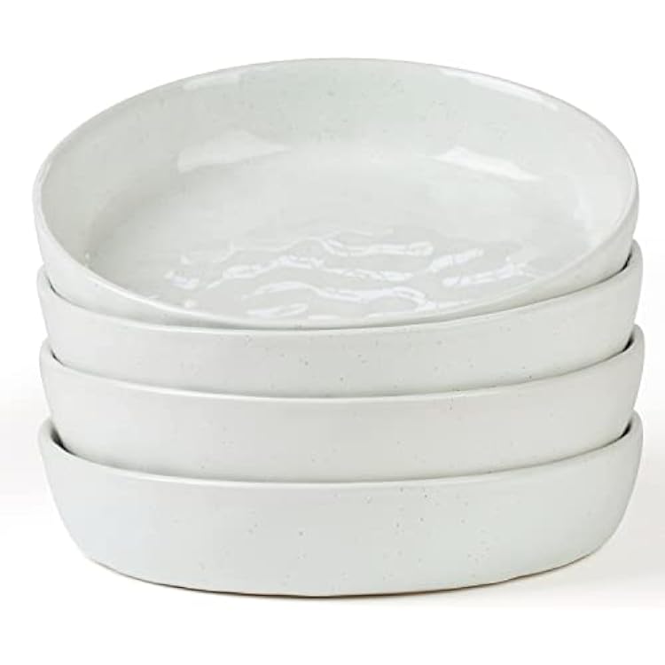 famiware Mars 4 Pieces Pasta Bowls Set, 8.5 inch Salad Bowls, Large Capacity, Bowl Sets with Brown Speckled, Microwave & Dishwasher Safe, White