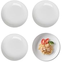 Set of 4 White Porcelain Dinner Plates, 8 Inch Ceramic Pasta Bowls for Home Kitchen, Modern Round Appetizer Plates for Pasta, Salad, Soup