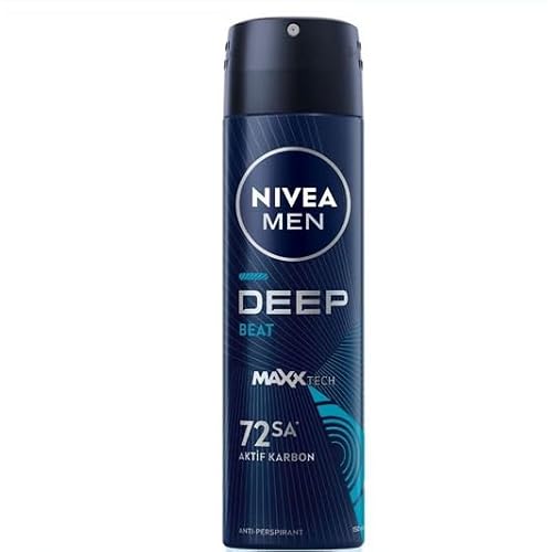 Nivea MEN Mens Spray Deodorant Deep Beat 150ml, 72 Hours Anti-Perspirant Protection