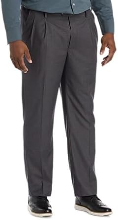 Oak Hill Big and Tall Micro Check Pleated Dress Pants Grey | Waists 38-64, Sizes XL-6XLT, Grey, DXL, Designed Exclusively for Big & Tall Men