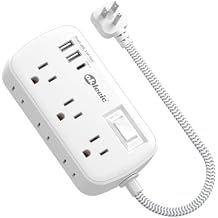 Short Extension Cord 1 ft - Flat Plug Small Power Strip Surge Protetor with 6 Outlets 3 USB (5V/3.4A 17W) Charging Ports, Multi Plug Wall Outlet Splitter for Home Office Dorm Roomc, White