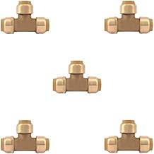 1/2-Inch Push Fit Plumbing Tee - Push-to-Connect Plumbing Fittings - Straight/Elbow/ee Plumbing Fitting with 1/2" Disconnect Clip - Push fit Fittings for Copper Copper, PEX, CPVC Pipe - Pack of 5