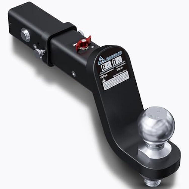 No-Accessory Trailer Ball Mount Hitch - Fits 2 Receiver, 4 Drop Ball Mount, Solid Dual Ball 2 Tow Hitch 7500 LBS GTW Heavy Duty Truck with Pin for SUV, Truck, RV, ATV