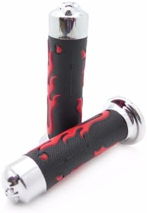 Motorcycle Grips Non Slip Red Flame Rubber Skull Bar End Thruster Grip 1" 22mm 25mm Universal Fit Comfort WATERCRAFTS Handlebar Grip Thruster Grip Gel Style