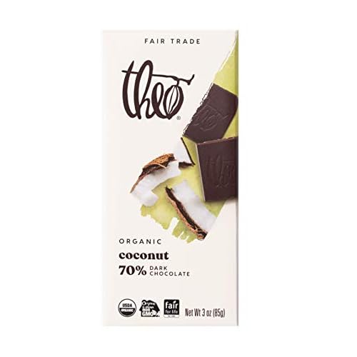 Theo Chocolate Coconut Organic Dark Chocolate Bar, 70% Cacao, 6 Pack | Vegan, Fair Trade