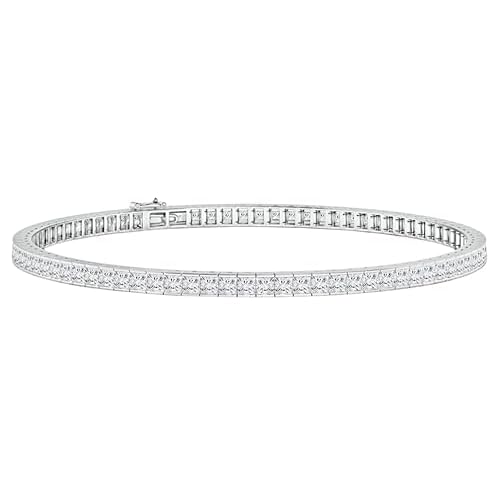 Lab-Grown Diamond E-F, VVS1 Tennis Bracelet, Channel-Set Princess-Cut, 14K Solid Gold, for Women 7 Inch