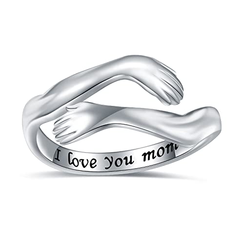 925-Sterling-Silver Adjustable Hug Ring for Women - White Gold Plated Hand Hugging Hug Rings Birthday Christmas Jewelry Gifts for Teen Girl Mom and daughter