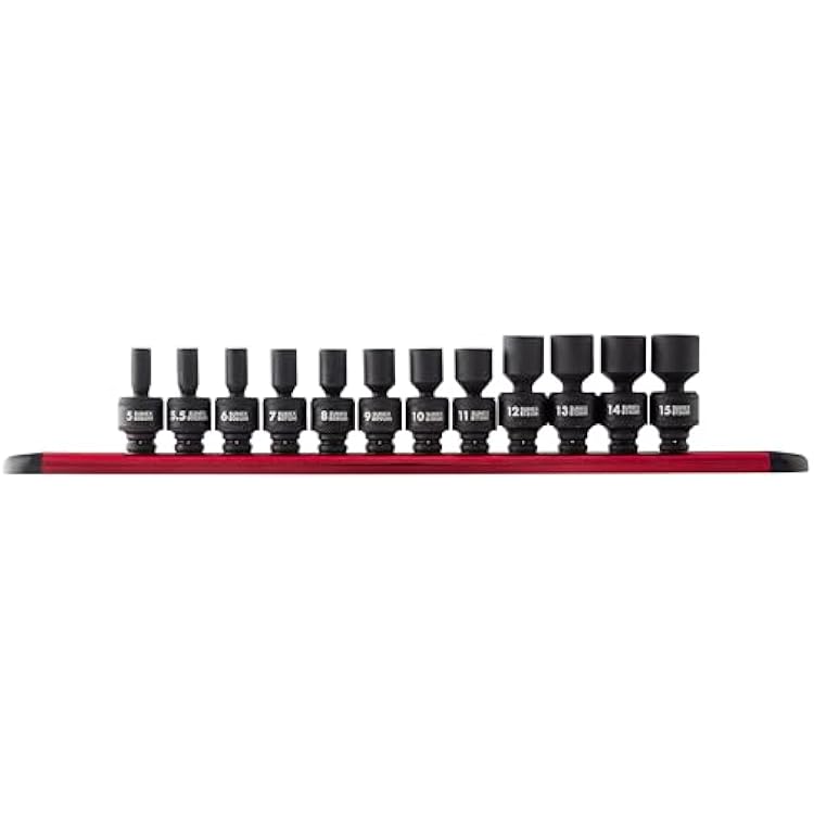 SUNEX TOOLS 1814, 14 Inch Drive Universal Impact Socket Set, 12-Piece, Metric, 5mm - 15mm, Cr-Mo Steel, Radius Corner Design, Chamfered Opening, Dual Size Markings, Heavy Duty Storage Case