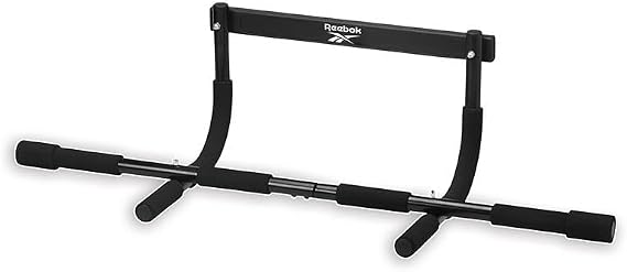 Reebok 8-Grip Pull-Up Bar, Multi-Function Upper Body Workout Rod, Door Frame Fitness Beam with 8 Sure Grip Foam Handles, Portable Chin Up Bar for Strength Training Exercise at Home or Gym