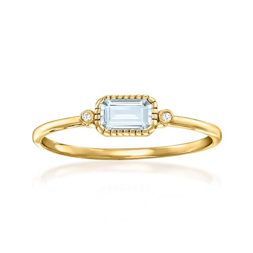 Pure Collection by Ross-Simons 0.20 Carat Bezel-Set Aquamarine Ring With Diamonds in 14kt Yellow Gold
