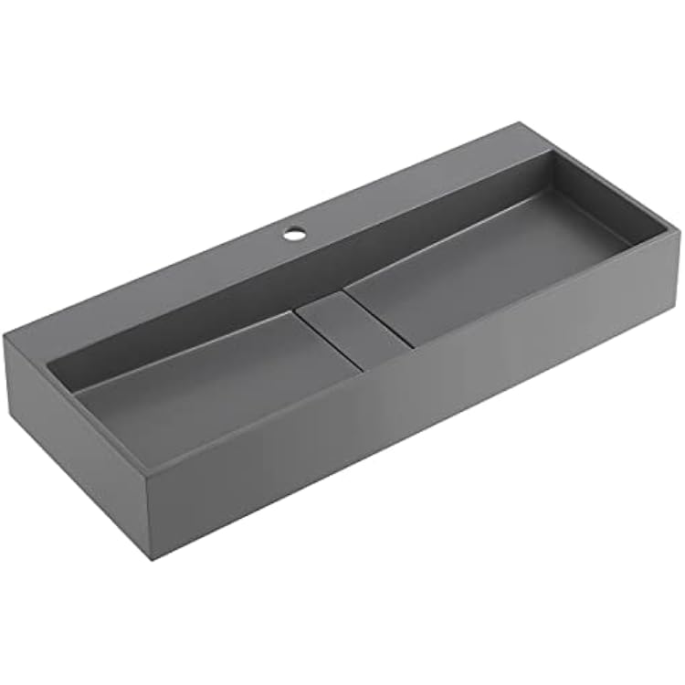 Serene Valley 40 Floating or Countertop Bathroom Sink, Single Faucet Holes with Hidden Drain, Solid Surface Material in Matte Gray, SVWS605-40GR