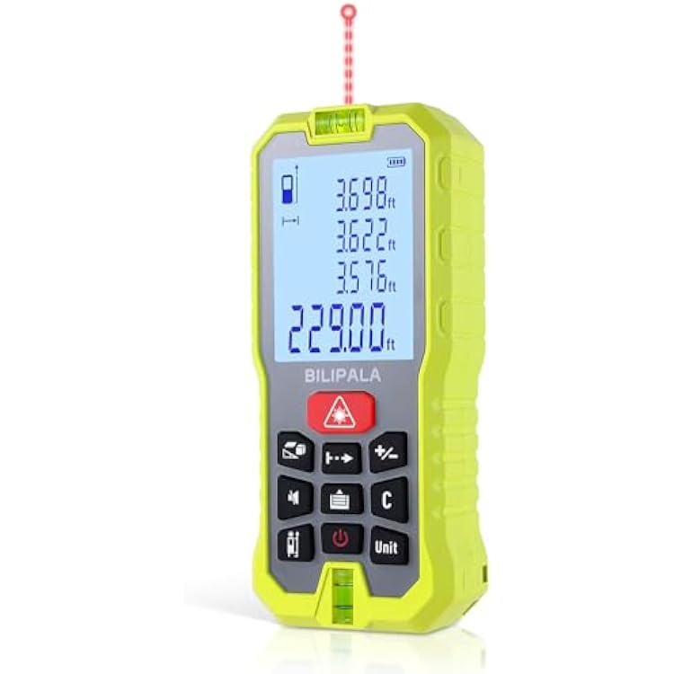 Laser Distance Measuring Tool, 70M229ft Laser Measure, 2mm Accuracy Laser Distance Meters with Backlit LCD, Measuring Distance, Area, Volume, Pythagorean Mode for IndoorOutdoor UseRed Laser