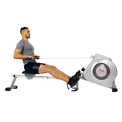 Sunny Health & Fitness Magnetic Rowing Machine wDigital Monitor, 300 LB Weight Capacity, Dual Function Multi-Exercise Foot Plates and Portability Wheels - SF-RW5612