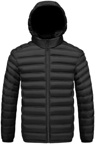 Men's Lightweight Packable Hooded Puffer Jacket Insulated Winter Soft Warm Coat for Snow Ski Traveling