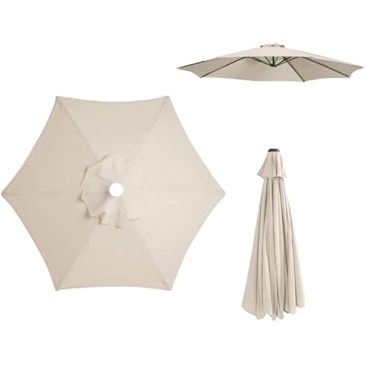 Replacement Parasol canopy for 9ft, Patio Parasol 9 ft Replacement Canopy, Outdoor replacement parasol cover surface polyester UV blocking Beige, 6ribs