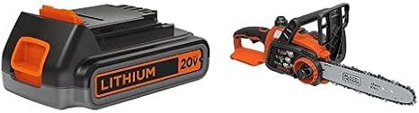 BLACK+DECKER 20V MAX Cordless Chainsaw with Lithium Battery 2.0 Amp Hour (LCS1020B & LBXR2020-OPE)