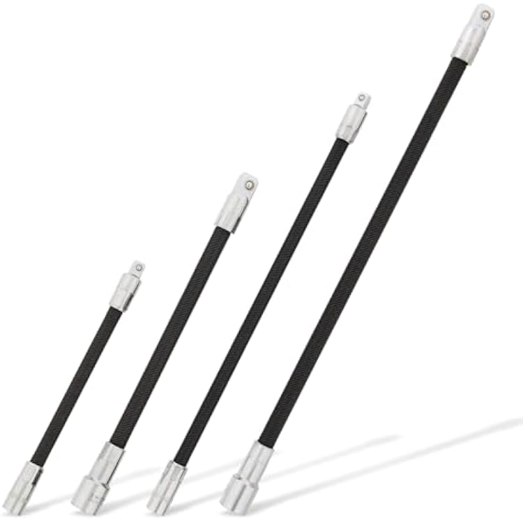 ABN Flexible Socket Extension Cables - 4pc Flex Socket Extension Bar Set 14in and 38in Drive Light Impact Extender