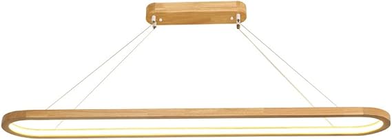 Wood Linear Pendant Light, Dimmable Integrated LED Hanging Lamp, Modern Decoration Lighting Fixtures with Remote Control, Adjustable Cable Suitable for Office Dining Room Kitchen Island