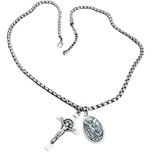 Religious Chain Necklace Catholic Saint Medal Cross Charm Men Women St Michael Benedict Francis Anthony Christopher Peregrine Sebastian Jude Virgin Mary Jesus Padre Pio Anne Joseph