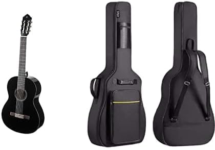 Yamaha C40II Full Size Classical Concert Guitar – Black & CAHAYA 40 41 Inch Acoustic Guitar Bag Waterproof Guitar Case Gig Bag 8MM Padding with Back Hanger Loop- Black Soft Case, CY0152