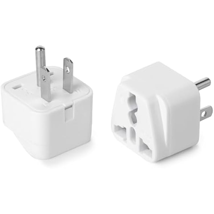Bates- Universal Travel Plug Adapter, 2 Pack, Converts EUUKAUAsia Plugs to USA Outlet, Europe to US Plug Adapter, UK to US Outlet, Compact Design for Home, Office